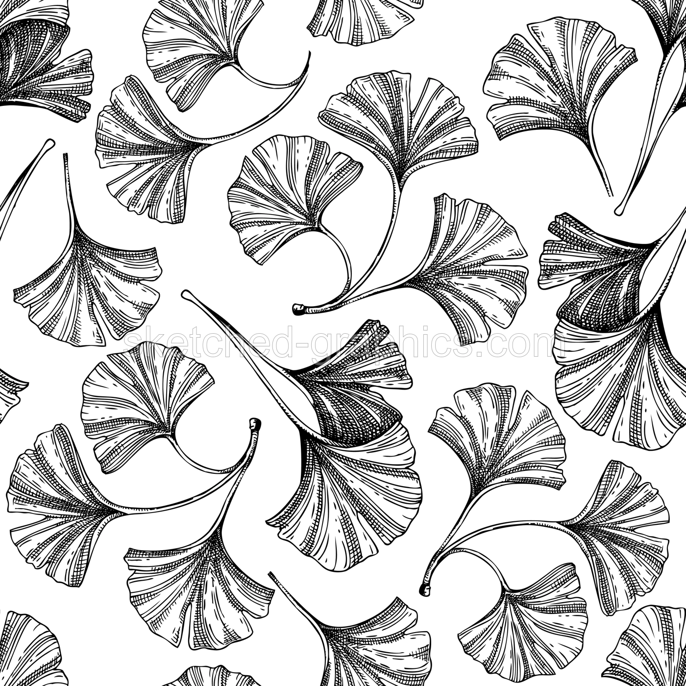 Autumn leaf seamless pattern. Ginkgo biloba foliage drawing. Hand-drawn botanical backdrop in sketched style. Ginkgo fall leaves illustrations. Thanksgiving background Illustration